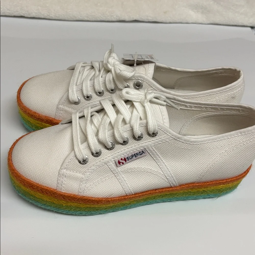 NWT Superga White Sneakers with Rainbow Sole - Size 8